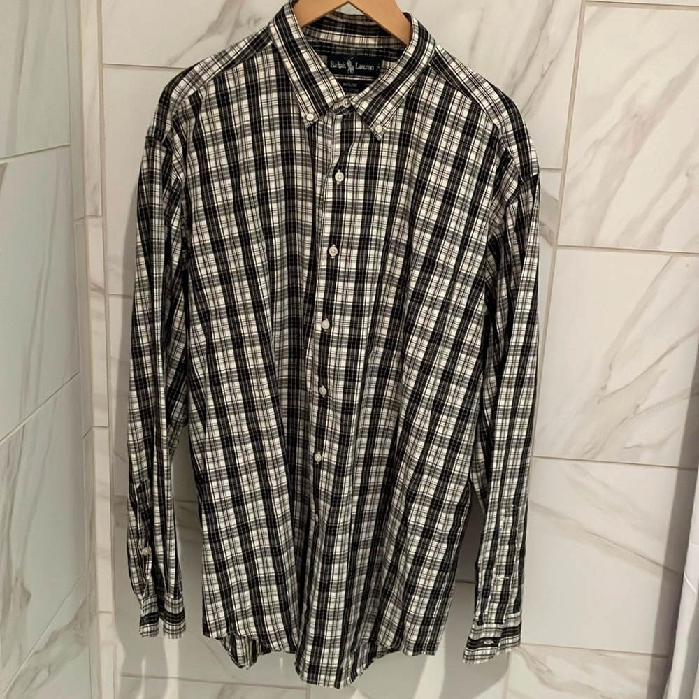 Ralph Lauren men’s XL black and white plaid long sleeve dress shirt